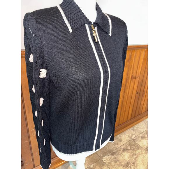 Womens St. John Black Full Zip Sweater Blazer Pink Trim Gold Zipper Size‎ 6 - Picture 2 of 11